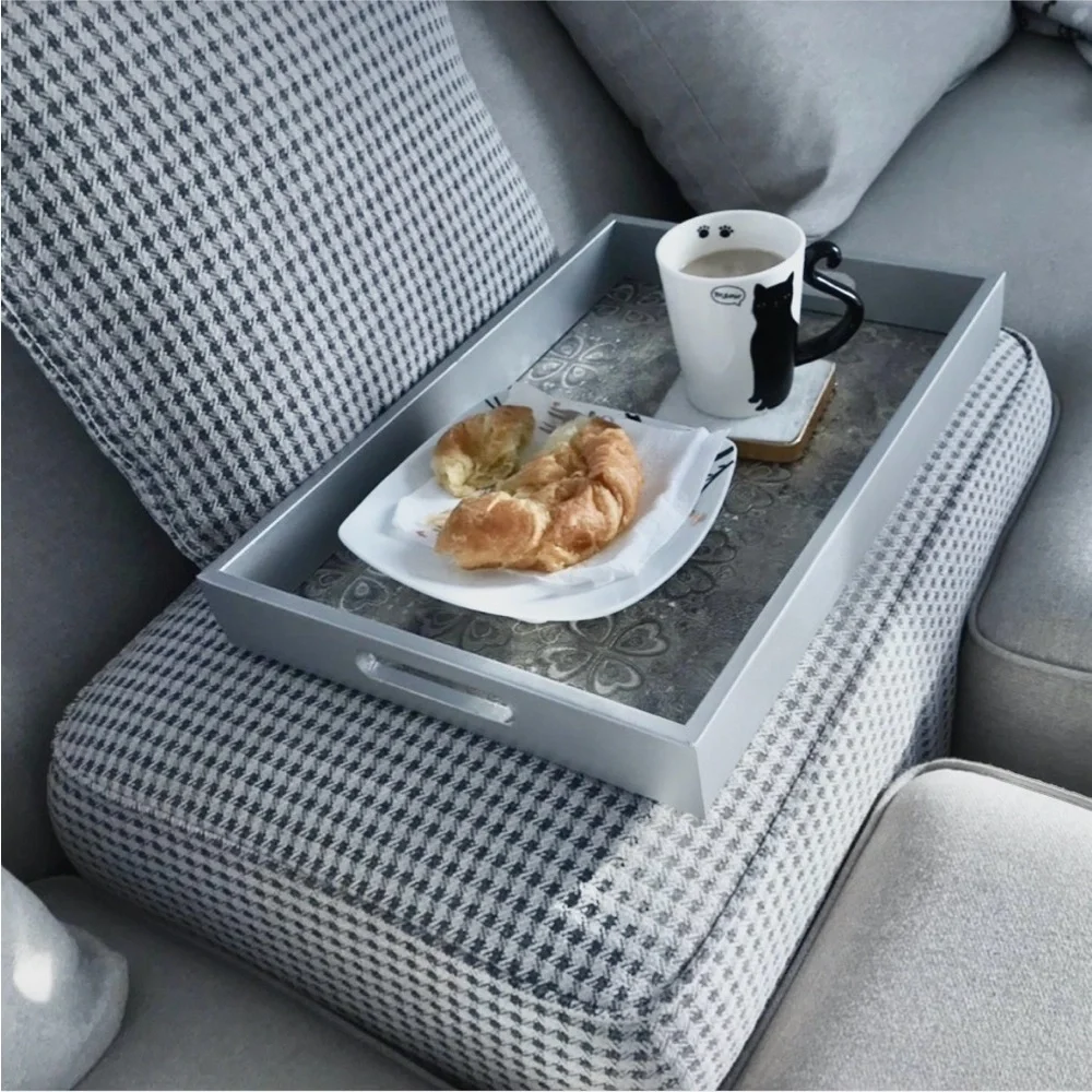 Gray Decorative Vanity Tray with Patterned Insert 17.5 x 12 x 2